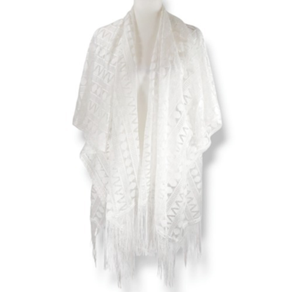 Lane‎ Bryant Lace Kimono Cardigan Fringe Open Front Sheer Crochet White Boho OS